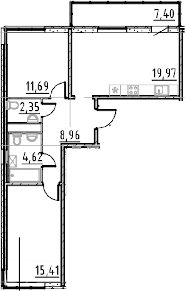 2-комнатная квартира 63 м², 2/9 эт., ЖК «Город Первых»